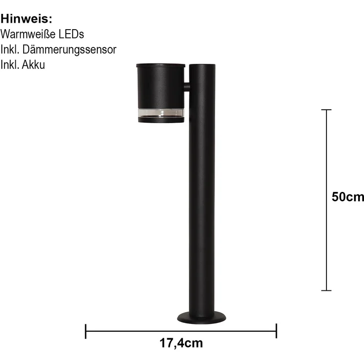 Solar Wegeleuchte ,Vienna', LED Leuchtpfosten mit Dämmerungssensor, schwarz, H 50cm – Bild 4