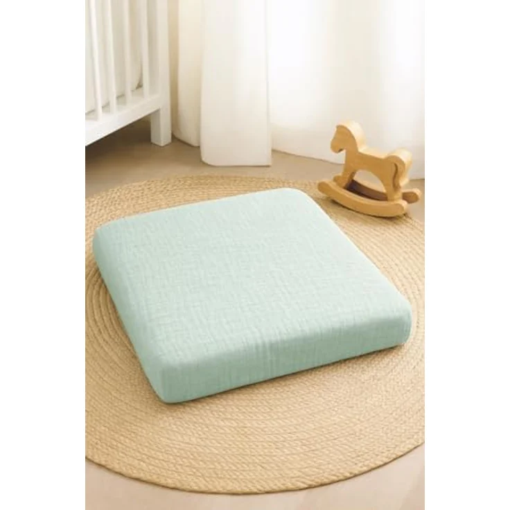 Wickelauflagenbezug 100% Baumwolle Musselin Bezug für Wickelauflage 85x75 und 75x75 cm – weicher Wickeauflagenüberzug, atmungsaktiv & waschbar MINT – Bild 4
