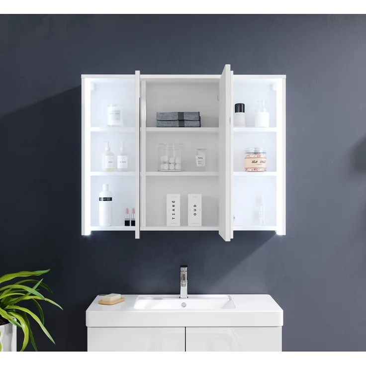 Badezimmerspiegelschrank >Five< LED, Steckdose, in weiß - 86x68x18cm (BxHxT) – Bild 8
