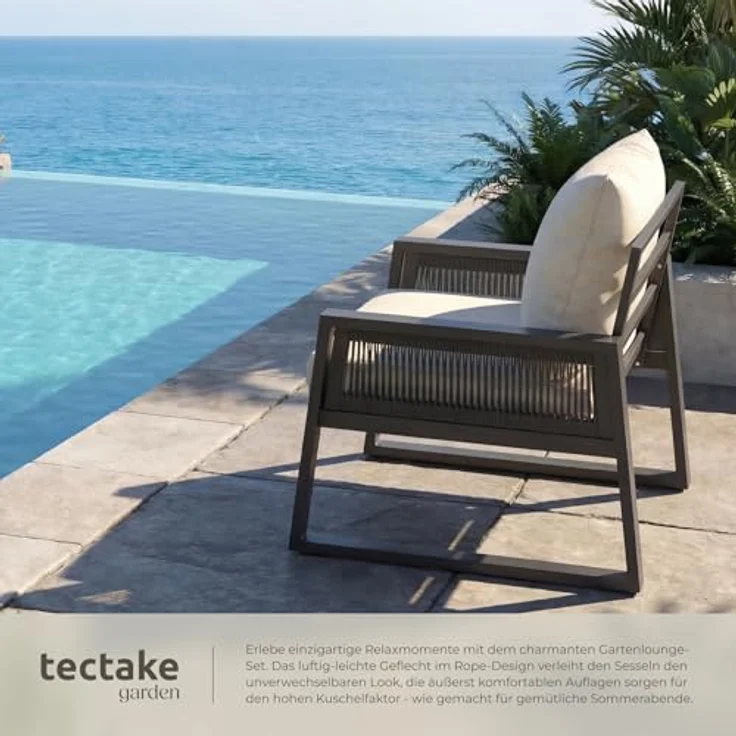tectake Gartenlounge-Set Terrassenset Captive im Rope-Design mit Aluminiumgestell, (Set, 2-tlg), Extra dicke und große Sitzpolster und Rückenkissen – Bild 5