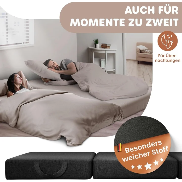 KESSER® Klappmatratze Gästematratze 3-fach Faltmatratze faltbar zum Sitzhocker | Schaumstoff 25kg/m³ extra dick 15cm atmungsaktiv waschbar abnehmbarer Bezug | Matratze inkl. Camping Tragetasche Schwarz, 90 x 200 x 15 cm – Bild 8