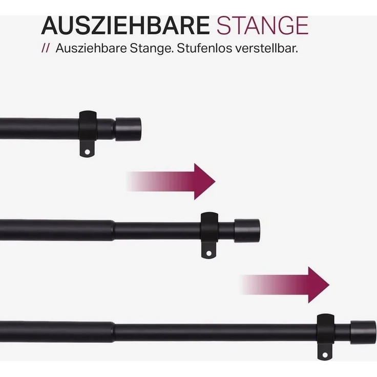 Bestlivings Gardinenstange Stilgarnitur, Ø 16 mm, ausziehbar, Wandträger, verschraubt, Metall, Vorhangstange 120-220cm inkl. Ringe mit Faltlegehaken – Bild 2