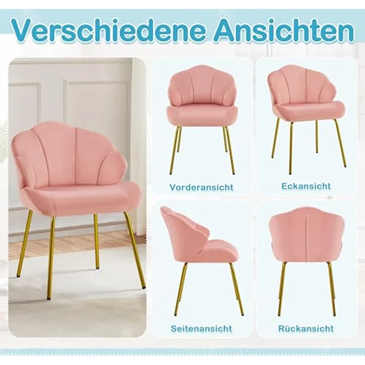 Yaheetech Sessel Loungesessel in Muschelform, Ohrensessel modern, Polsterstuhl mit Metallbeinen, Polyester, für Wohnzimmer/Schminktisch/Schlafzimmer, Rosa – Bild 9