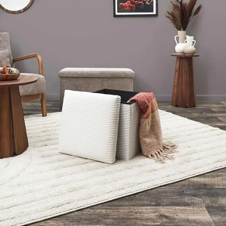 HOME DECO FACTORY, HD0276, Cotele Scott Beige Faltbare Ottoman-Truhe, Weichheit, Möbel, Sitz, Faltbare Truhe und Bank, 38 x 38 x 38 cm, Sitzhöhe 38 cm, Beige – Bild 2