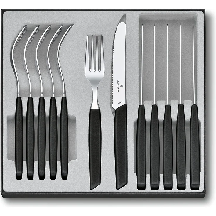Victorinox Swiss Modern Besteck-Set für 6 Personen, 12-teilig, inkl. scharfe Messer mit Wellenschliff, Kunststoffgriffe, Schwarz – Bild 1