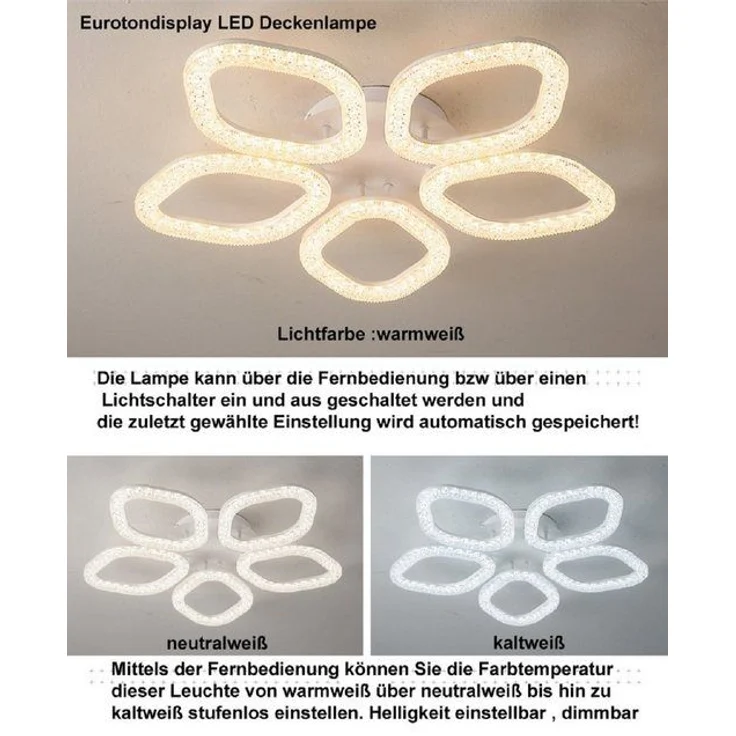 Euroton LED Deckenleuchte LED Deckenlampe XL DL Fernbedienung Lichtfarbe/Helligkeit einstellbar, LED fest integriert, mit Fernbedienung kaltweiß-neutalweiß -warmweiß, 7000k-3000k stufenlos einstellbar, mit Fernbedienung steuerbar – Bild 4