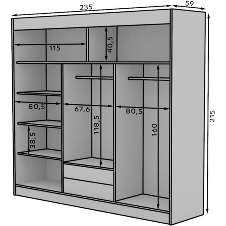 Schiebetürenschrank Schrank Nr. 490 in Schwarz matt- Spiegel 235 x 215 x 59 cm – Bild 3