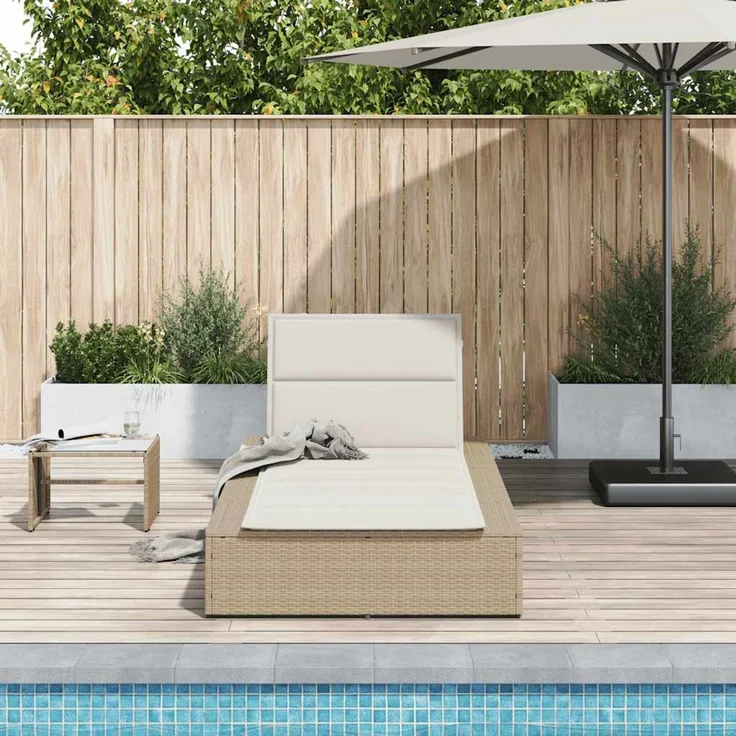vidaXL Sonnenliege mit schwebender Auflage Beige Poly Rattan 4104206 – Bild 2
