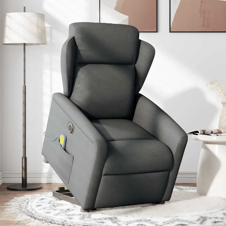 vidaXL Elektrischer Massagesessel mit Aufstehhilfe Dunkelgrau Stoff 3303165