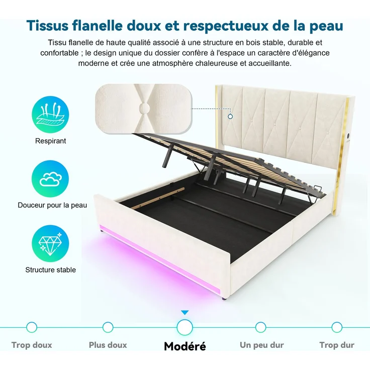TavilaEcon Boxspringbett Veloursbett mit hohem Kopfteil, Seitentaschen & USB beige Liegefläche 180 × 200 cm – Bild 9