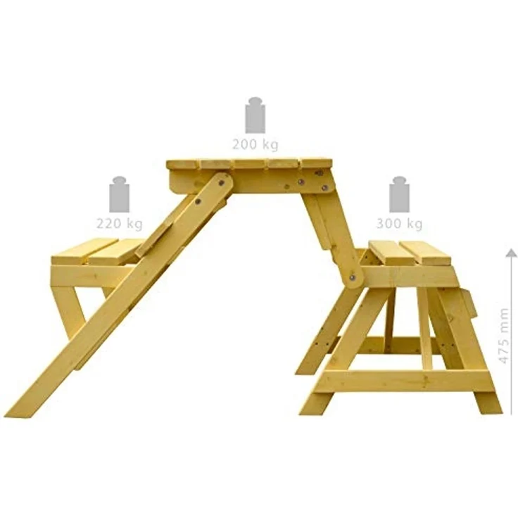 dobar® 29301FSCe Picknickbank 2in1 Groß | Multifunktions Gartenbank | Picknicktisch Massivholz | Sitzbank und Tisch 4 Personen | Sitzgarnitur Outdoor | 138 x 144 x 77 cm | Natur – Bild 3