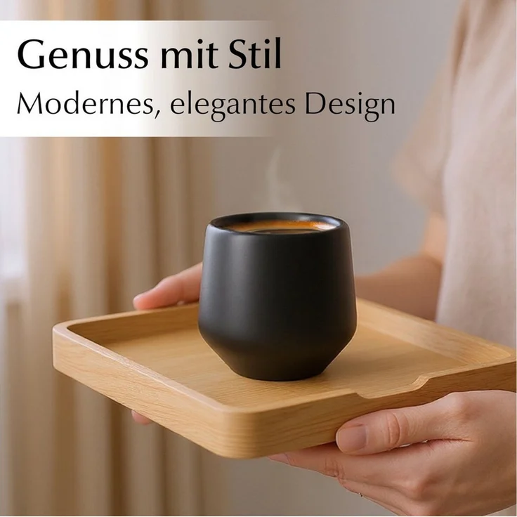 MiaMio Espressotasse Luxe ohne Henkel, 90 ml, Schwarz, 4-tlg, Keramik, Ristretto & Doppio, dickwandig, modern – Bild 2