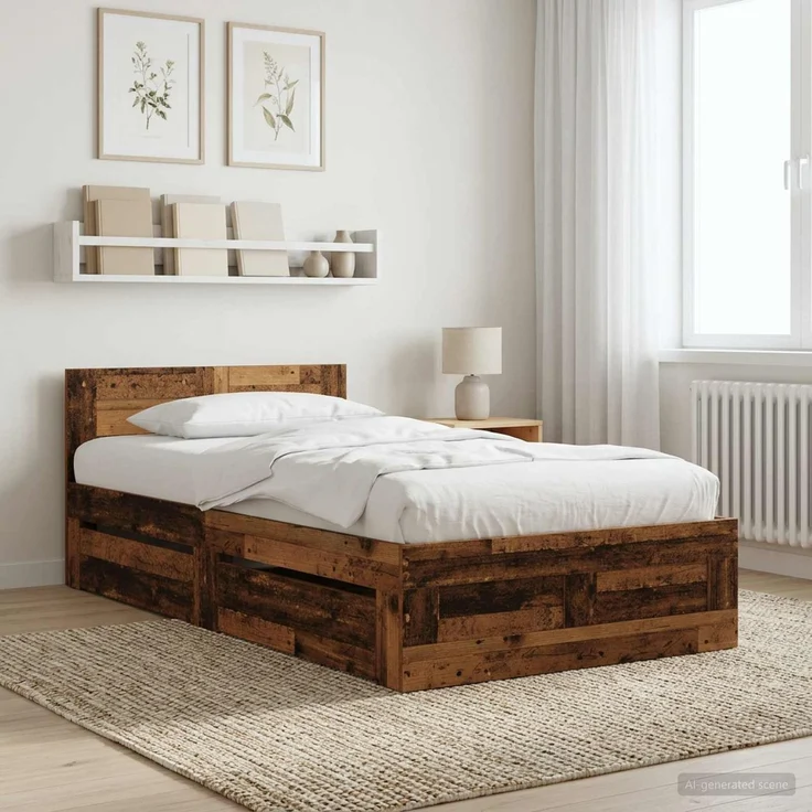 vidaXL Bettrahmen mit Schubladen 2 stk. Altholz Holzwerkstoff 3429680 – Bild 1