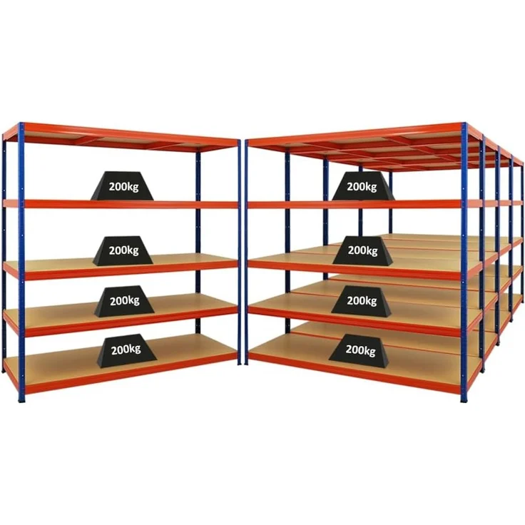 PROREGAL Mega Deal | 5X Schwerlastregal Giant Elephant | HxBxT 180 x 180 x 60 cm | Fachlast 200kg | Blau-Orange | Kellerregal, Steckregal, Garagenregal, Lagerregal