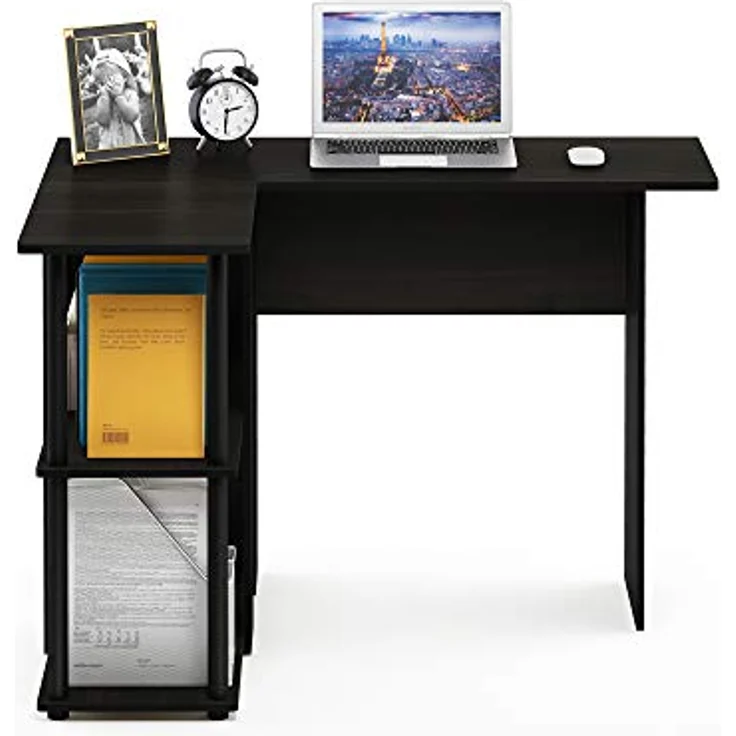 Furinno Abbott L-förmiger Schreibtisch mit Regalen, holz, Espresso/Schwarz, 87.5 x 87.5 x 73.51 cm – Bild 6
