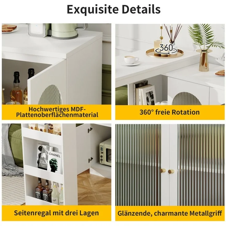 BBWL Barschrank Um 360° drehbarer Bartisch 120x40x97 cm aus MDF (moderner Ess- und Barschrank mit Glastüren, vielseitiger Aufbewahrungsschrank für Küche, Wohnzimmer & Esszimmer) – Bild 4