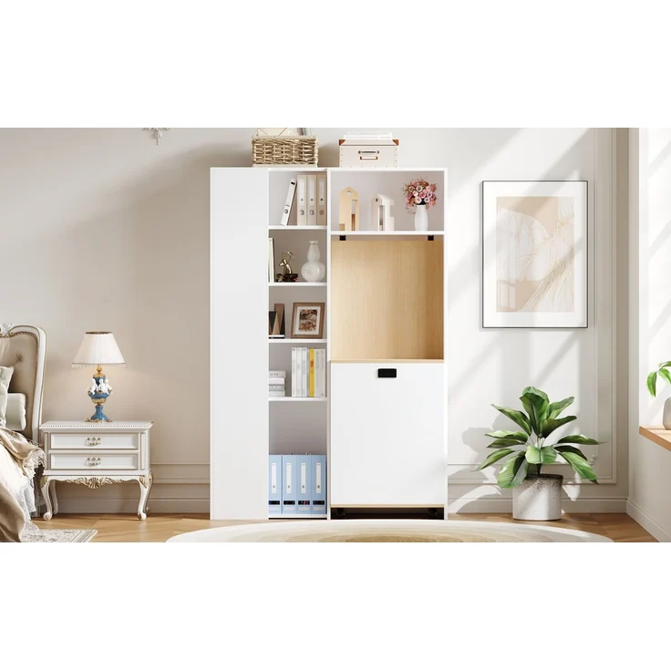 ZUBALIYA Klappbarer Schreibtisch mit Ablagen –2-in-1-Bücherregal und Schreibtisch, klappbar, mit Steckdose und USB-Anschluss, höhenverstellbare Ablagen, Kippschutz, weiß-Schreibtisch,Eck-Schreibtisch –links – Bild 21
