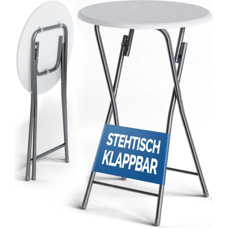 Casaria Stehtisch Klappbar, Holz Optik Weiß, 60cm – Bild 1