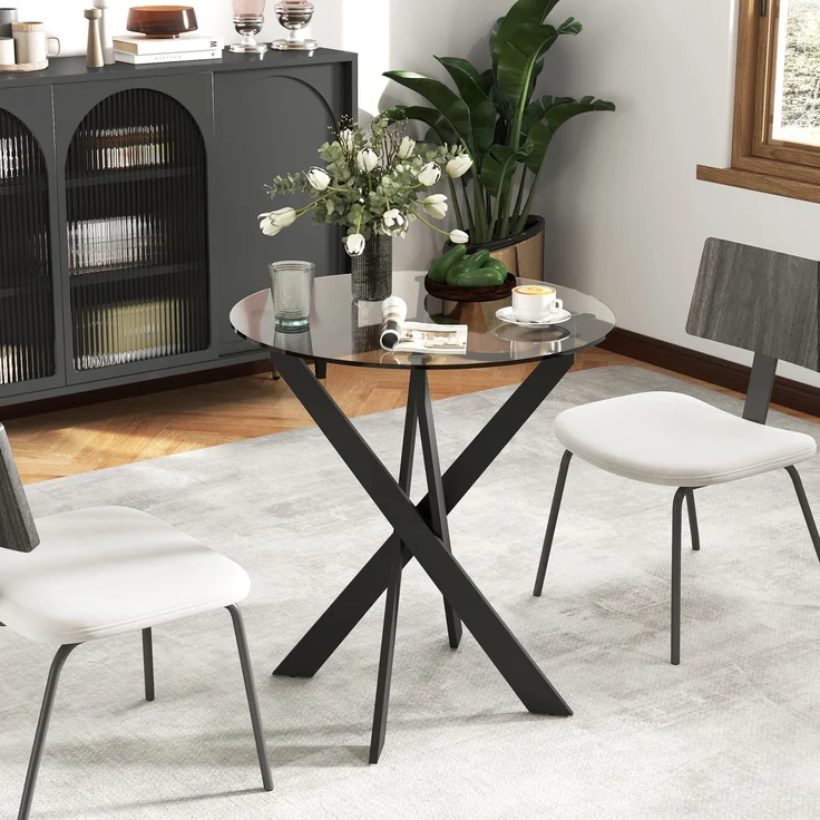 JARDJ Moderner Glas-Esstisch, 70 cm Durchmesser, Küchentisch mit gehärteter Glasplatte und Metallbeinen, für 4 Personen – Bild 3