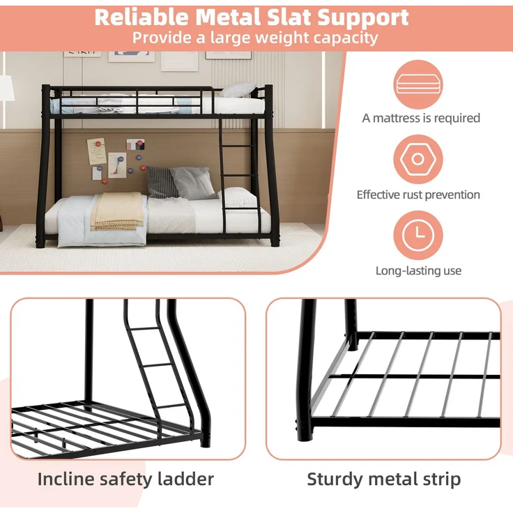 EINHOM Metall-Etagenbett 90 x 190 / 140 x 190 cm, mit Leiter und Durchgehenden Sicherheitsgeländern, Platzsparend, für Jugendliche und Erwachsene (Ohne Matratze) – Bild 6