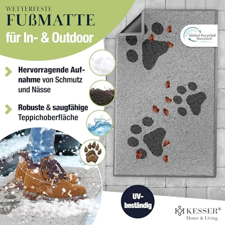 KESSER® Schmutzfangmatte rutschfeste Fußmatte für Innen- & Außenbereich waschbar & wetterfest | Türmatte Wohnungseingang | Teppich für Büro & Vorzimmer | Fußabtreter Fußabstreifer Motiv, Hellgrau / Schwarz, 90x150cm – Bild 7