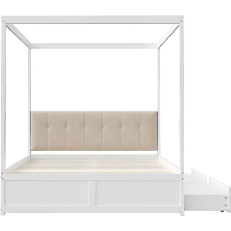 Zeltbett 140×200 cm mit gepolsterter Rückenlehne und 2 Schubladen –Weiß,Holz/Metall – Bild 9