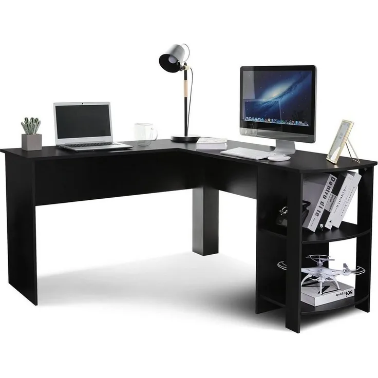 Mondeer Eckschreibtisch L-Computertisch, L-Förmig Schreibtisch mit 2 abgerundeten Ablagen, Schwarz