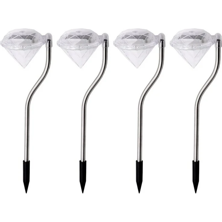 EAXUS LED Solarleuchte 4x LED Solar Gartenleuchte Solarlampe Deko Garten Leuchte Lampe, LED fest integriert, Farbwechsler, Edelstahl, Diamant Optik, Farbwechsler – Bild 5