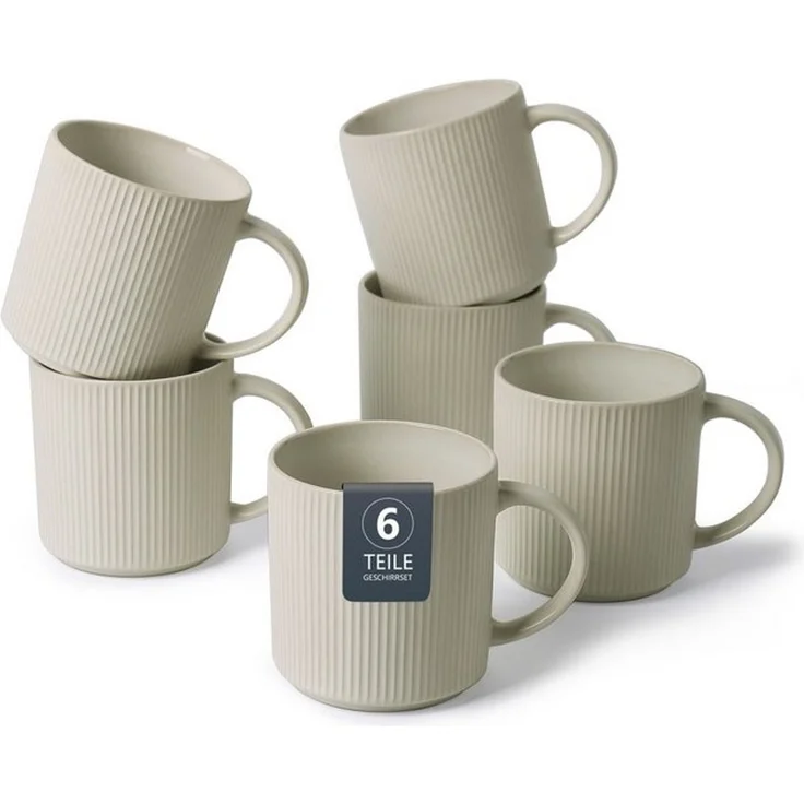 OTTO home Becher Kaffeebecher Ylvii, 6er Set, 6-tlg, Steinzeug, Riffeloptik, spülmaschinenfest und mikrowellengeeignet, 460 ml – Bild 4