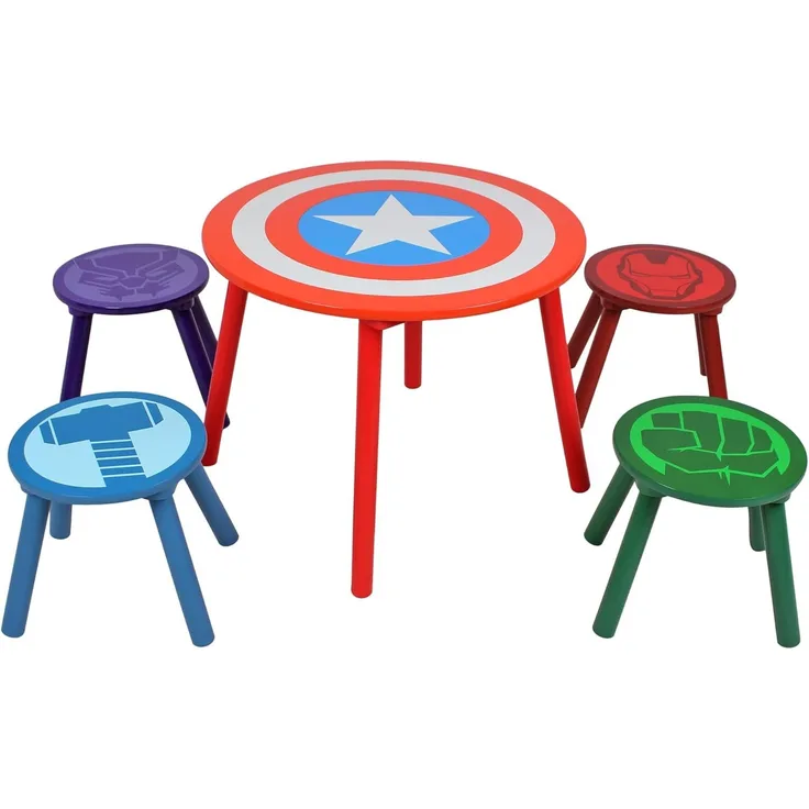 Marvel Avengers Tisch- und Hocker-Set für 4 Personen, hält bis zu 30 kg pro Hocker, perfekt zum Spielen und für Aktivitäten, klein, mehrfarbig