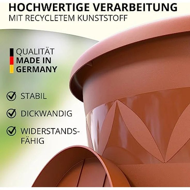 Plastard Pflanzkübel 3er, 5er, 10er Sets, Blumentopf mit passenden Untersetzer 15 - 40 cm (10 St, Blumenkübel ist Witterungs-, frost- und UV-beständig) – Bild 3
