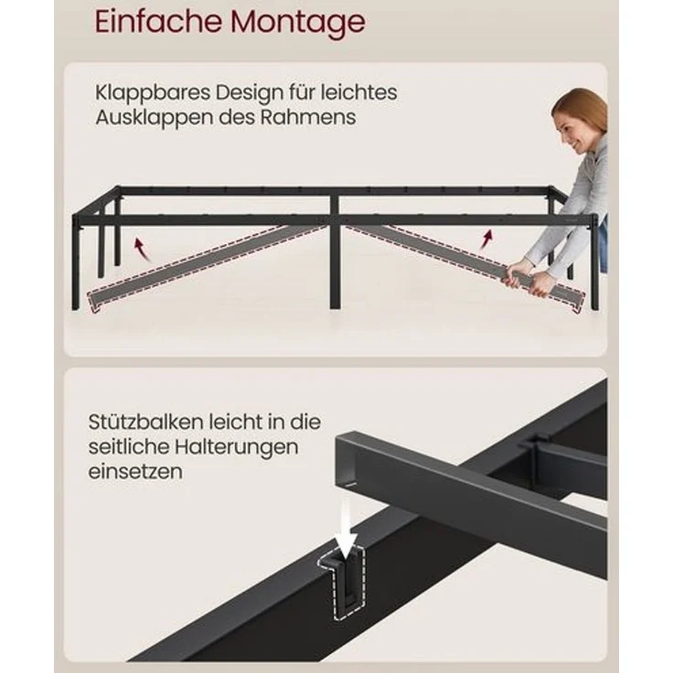VASAGLE Doppelbettgestell, Bett, 160 x 200 cm, Metallbett, Bettrahmen, Unterbettaufbewahrung, modern, Gästebett, einfacher Aufbau, tintenschwarz RMBDE135B01 – Bild 5