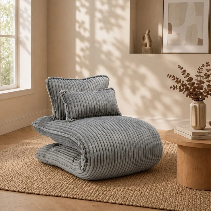 LVHOM Schlafsessel mit Bettfunktion, 227 cm Klappsessel Bodensessel mit Stahlrahmen, klappbarer Relaxsessel inkl. 2 Kissen, bis 150 kg belastbar, Cord Grau