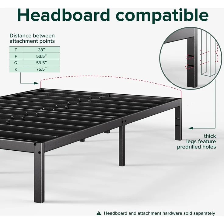 Zinus Elias Bettrahmen 90x190 cm – Höhe 36 cm mit Aufbewahrung unter dem Bett – Plattformbett aus Metall – Schwarz – Bild 4