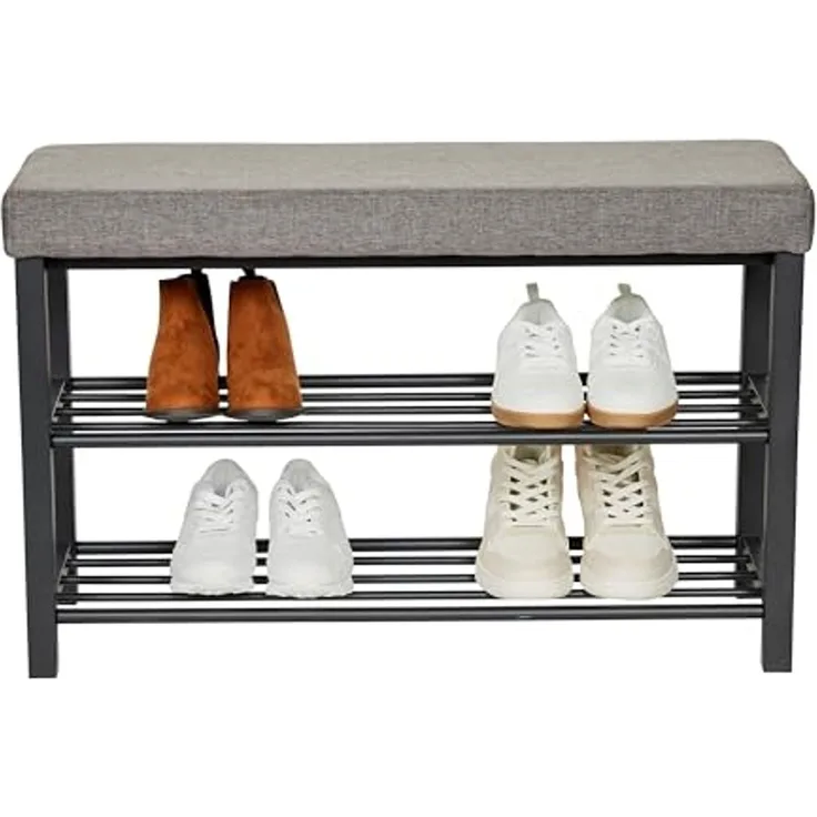 Love IT Store IT Loft Schuhbank mit Sitzfläche - Schmales Schuhregal mit Sitzbank und 2 Ablagen - Einfacher Aufbau - Schwarz/anthrazit - 80 x 31 x 50 cm