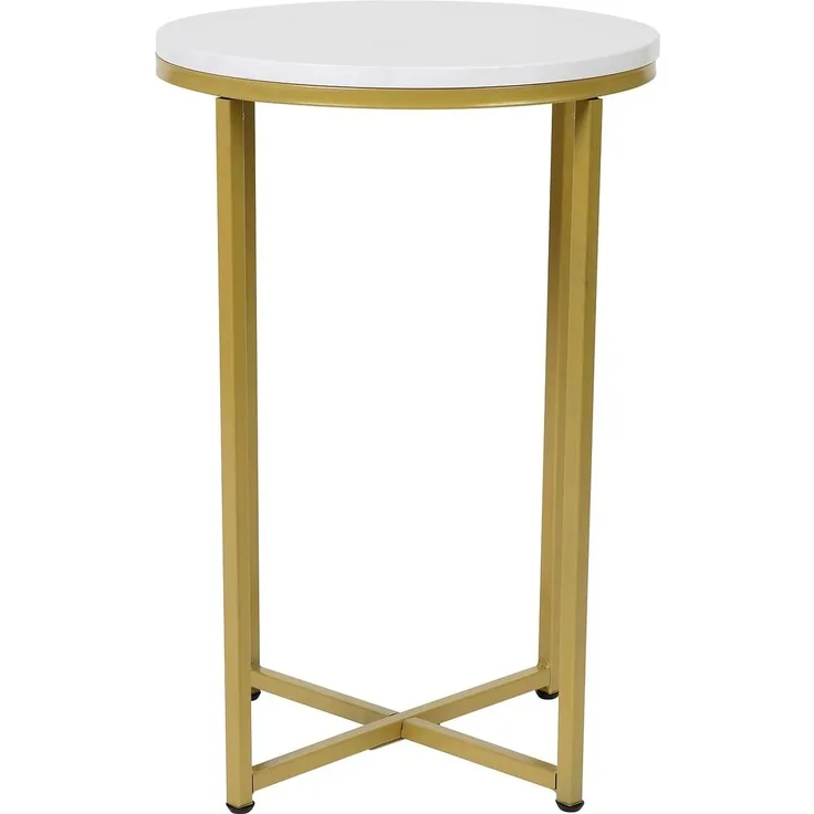 Flash Furniture Wohnzimmer-Beistelltisch, Holzwerkstoff, Weiß Marmor/Gold matt, End Table