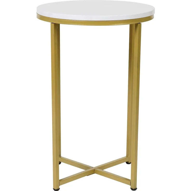 Flash Furniture Wohnzimmer-Beistelltisch, Holzwerkstoff, Weiß Marmor/Gold matt, End Table
