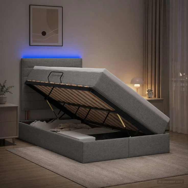 vidaXL LED-Speicherbett mit Matratze Hellgrau 120 x 190 cm Stoff 3459867 – Bild 1
