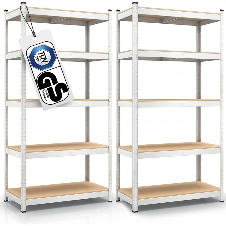 BELKO® Schwerlastregal C114 2er Set Weiß, 180x90x40 cm, 2 Stück Lagerregal & Kellerregal, Metallregal mit je 5 Böden, Steckregal bis 875kg belastbar (175kg pro Ebene)