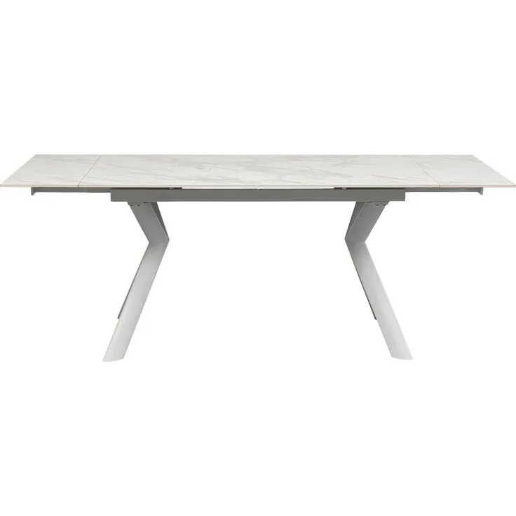 Kare Design Tisch Xenia, Weiß, Ausziehtisch, Pflegeleicht, von 140cm bis 200cm auziehbar, 4-8 Personen, Esszimmertisch, lackierte Steinplatte, 76 x 140 x 80 cm (H/B/T)