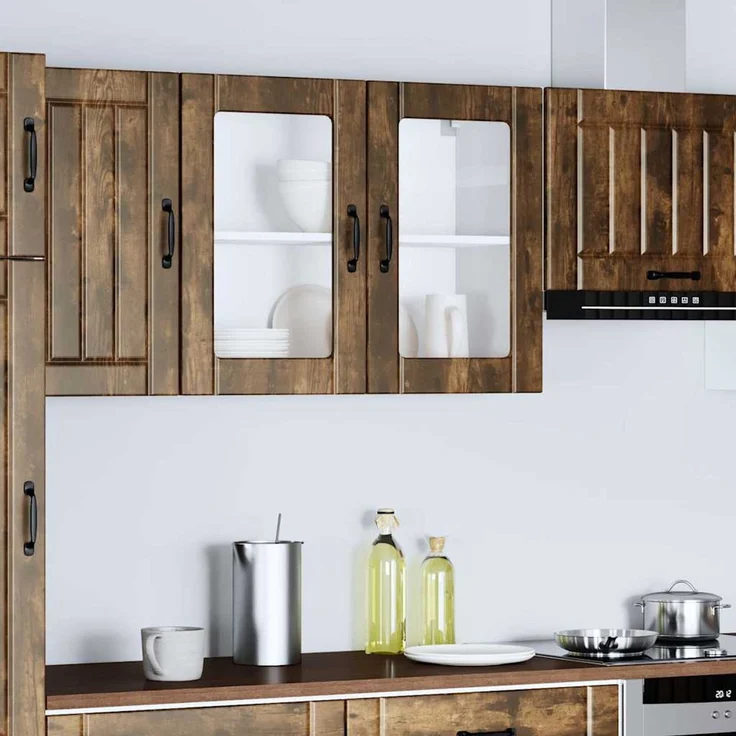 vidaXL Küchen-Hängeschrank mit Glastür Lucca Räuchereiche Holzwerkstoff 853852 – Bild 3