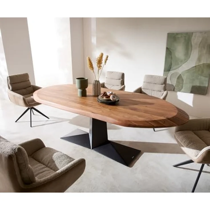 Esstisch Aithon 240x105 cm Akazie Braun Metallgestell Schwarz Oval – Bild 2
