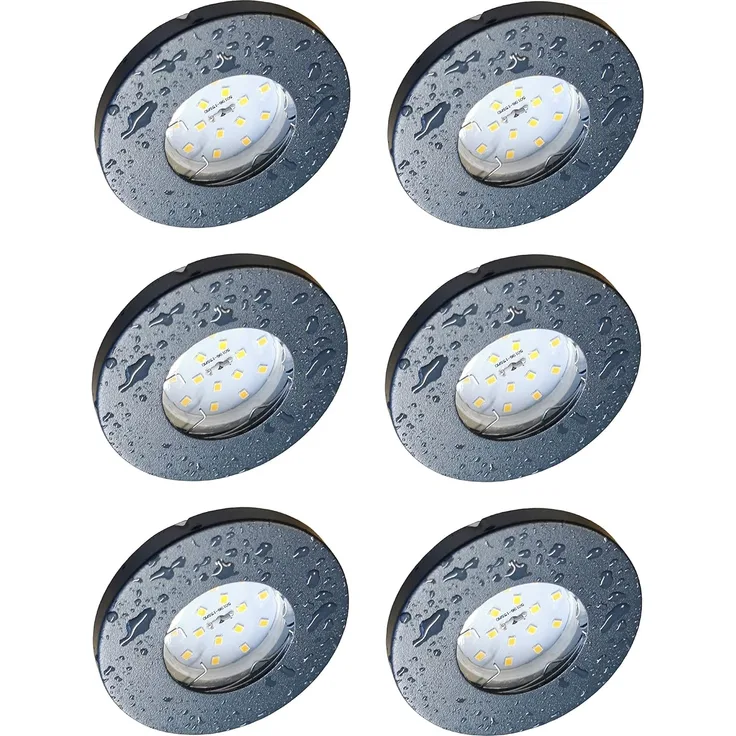 TRANGO LED Einbauleuchte, 6er Set 6729IP65-061MO IP65 LED Einbaustrahler in Anthrazit matt inkl. 6x 5 Watt 3000K warmweiß Ultra Flach LED Modul für Bad, Dusche, Außen, warmweiß, Einbauspots, Deckenstrahler, Deckenlampe, Badleuchte