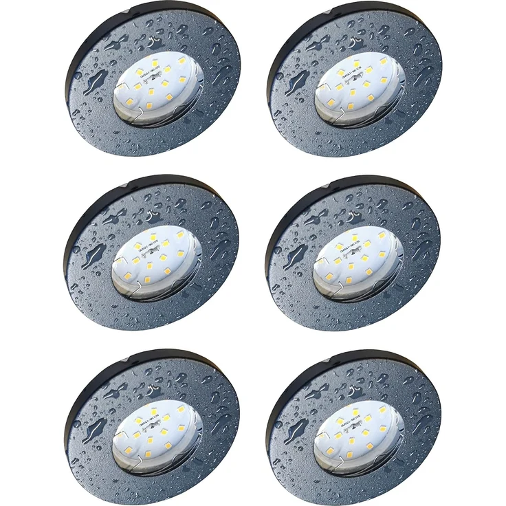 TRANGO LED Einbauleuchte, 6er Set 6729IP65-061MO IP65 LED Einbaustrahler in Anthrazit matt inkl. 6x 5 Watt 3000K warmweiß Ultra Flach LED Modul für Bad, Dusche, Außen, warmweiß, Einbauspots, Deckenstrahler, Deckenlampe, Badleuchte