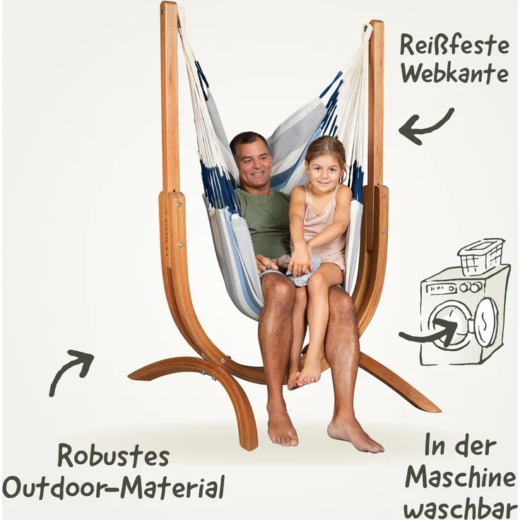 La Siesta 'Udine Organic Zebra' Hängesessel, sea salt, Bio-Baumwolle mit Eucalyptus-Gestell, 115 x 180 x 125 cm – Bild 3