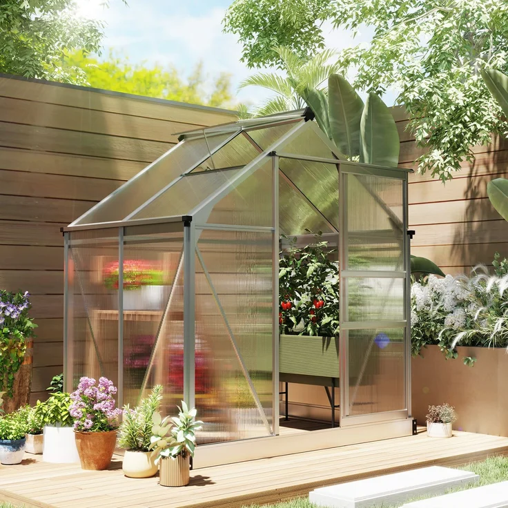 Outsunny Gewächshaus, Aluminiumlegierung, Polycarbonat, Silber, 190L x 132B x 201H cm – Bild 2