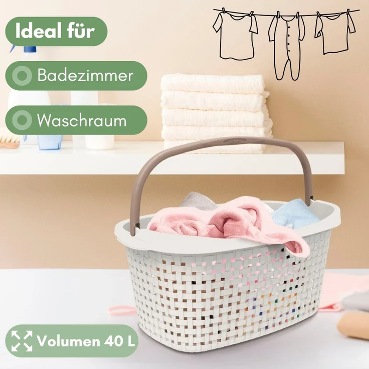 GarPet Wäschekorb Wäschekorb mit Henkel 40 L Wäschewanne Wäschebox Wanne Rattan Optik – Bild 3