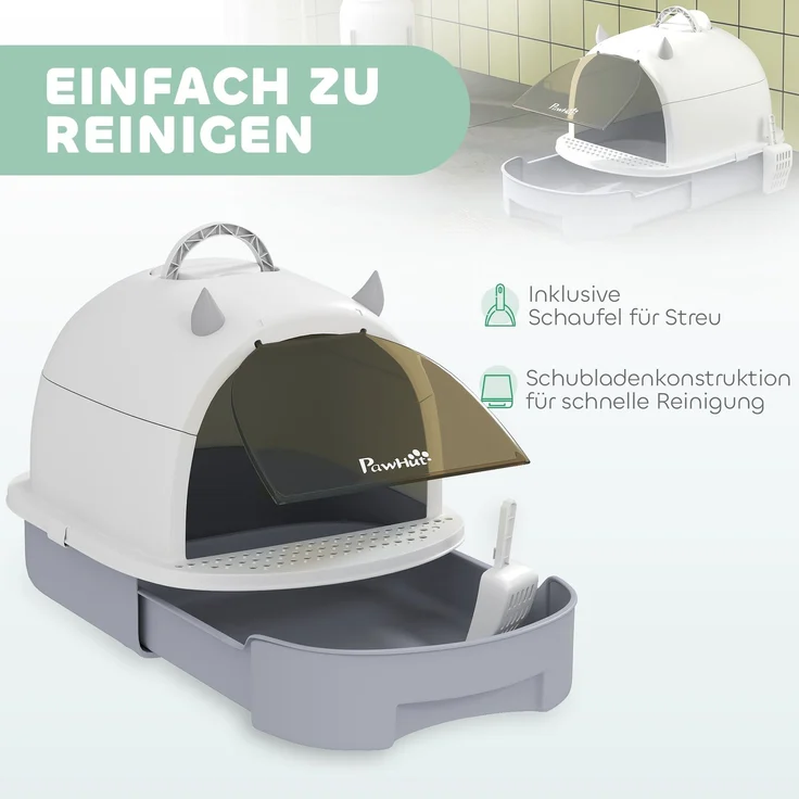 PawHut Katzenklo, Kunststoff, Grau, 40,5L x 52B x 39H cm – Bild 5
