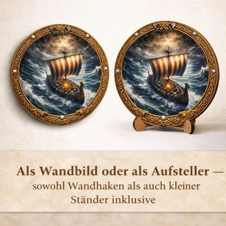 DARO Design Wandbild Wikinger Wandbilder Rund Wand Deko Bilder Mythologie, (Schiff - Bild klein Wohnzimmer Flur Arbeitszimmer Schlafzimmer Diele Einteilig Rund Fotodruck Nordische Mythologie), 20x20 cm – Bild 2