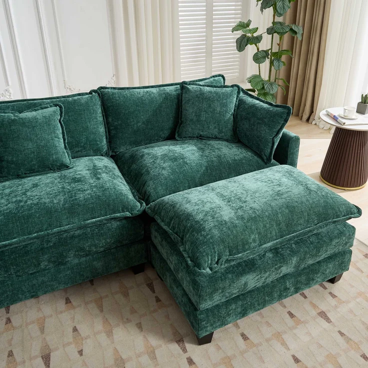Cloud-Sofa 3 Sitzplätze (ohne Stuhlschläger),moderne Kombinationssofa geeignet für das Wohnzimmer Schlafzimmer und Wohnung bequeme Doppel-Kissenkissen atmungsfreier 80% Schneier Stoff,Schneier Stoff,grün, – Bild 8
